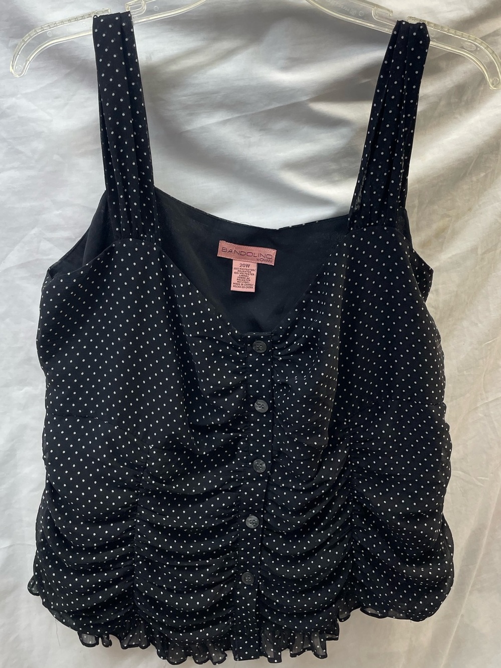Bandolino Black with White Polka Dot Ruched Camisole sz 20w
